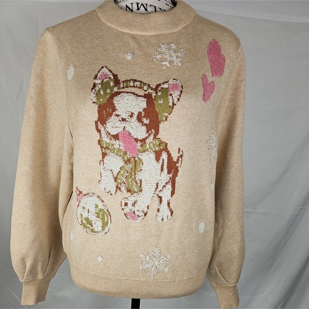 Democracy Women's Medium French Bulldog Christmas Sweater NWT Holiday
